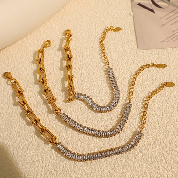 1 stuk luxe serie eenvoudige geometrische roestvrij staal 18K vergulde strass dames bedelarmbanden