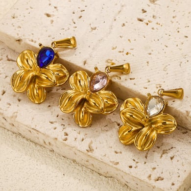 1 Piece Classic Series Fashionable Flower Stainless Steel Gold Color Women's Pendants h5 Picture4