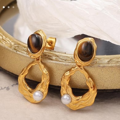 1 Pair Classic Series Retro Geometric Titanium Steel   Gold Color  Women's Drop Earrings h5 Picture8
