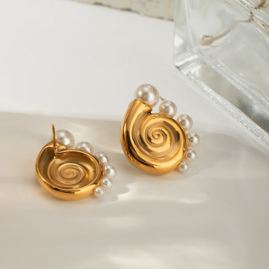 1 paar simple series  style schildkröte edelstahl 18 karat vergoldet kunstperle damen ohrstecker Bild4
