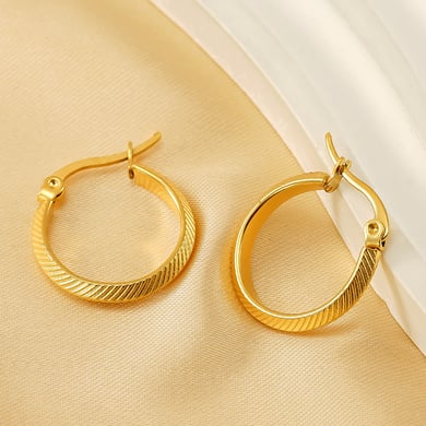 1 Pair Simple Cool Style Striped Ring Shape Stainless Steel 18K Gold Plated Women's Hoop Earrings h5 Picture4