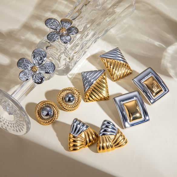 Boucles d&#39;oreilles géométriques en acier inoxydable pour femmes, style métal, titane, amour, simples, polyvalentes, style européen et américain, vente en gros