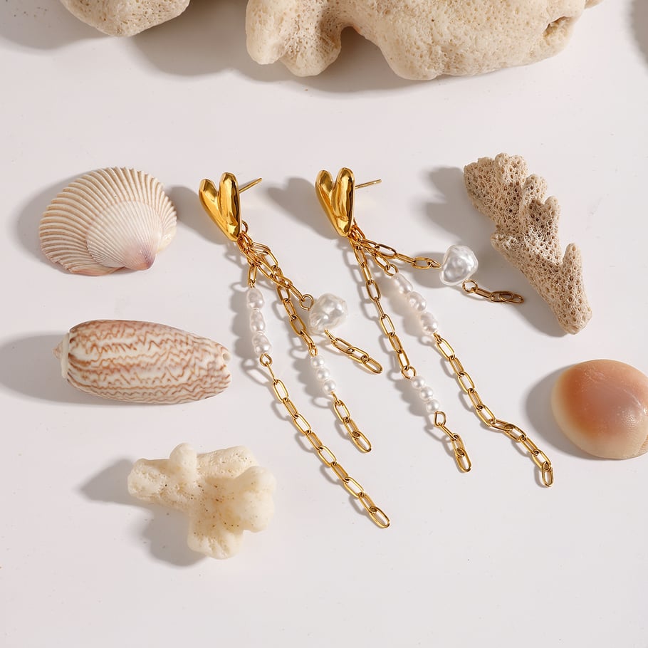 1 Pair Luxurious Series Sweet Heart Tassel Exquisite Stainless Steel Gold Color Women's Drop Earrings h5Picture3