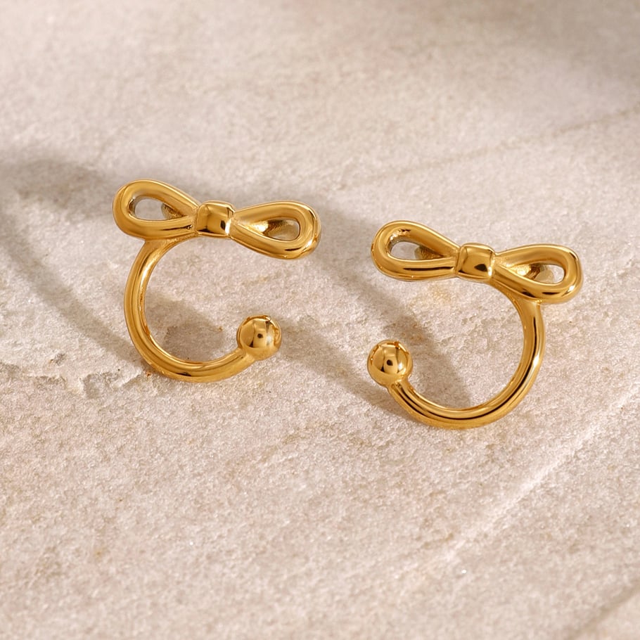 1 Paar Simple Series Sweet Bow Knot Edelstahl 18 Karat vergoldet Damen Clip-on Ohrringe Bild4