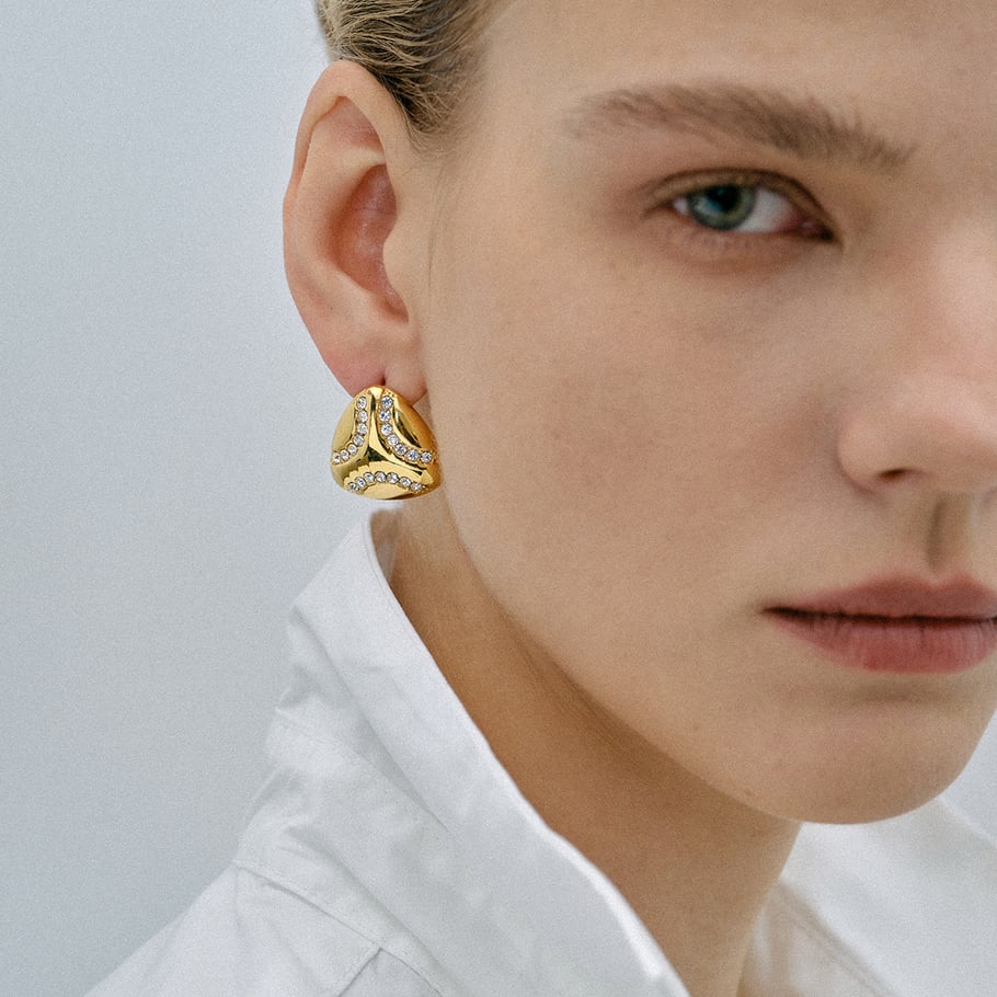 JD designer model! 18k gold stainless steel  diamond/teardrop-shaped diamond earrings European and American ins simple cold style earrings Picture4