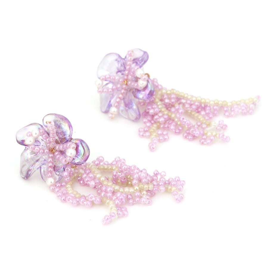 1 Pair Romantic Niche Beaded Floral Tassel Earrings Picture4