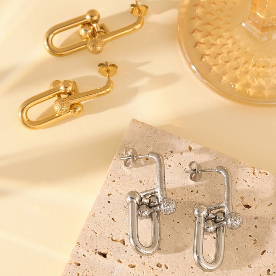 1 Pair Simple Series Daily Geometric Titanium Steel   Gold Color  Women's Stud Earrings Picture3