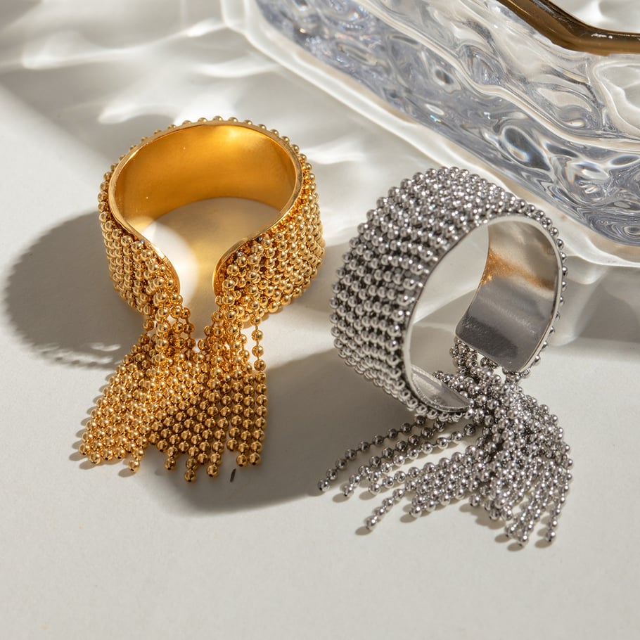 1 Pair Simple Series Retro Tassel Stainless Steel 18K Gold Plated Women Adjustable Rings Picture4