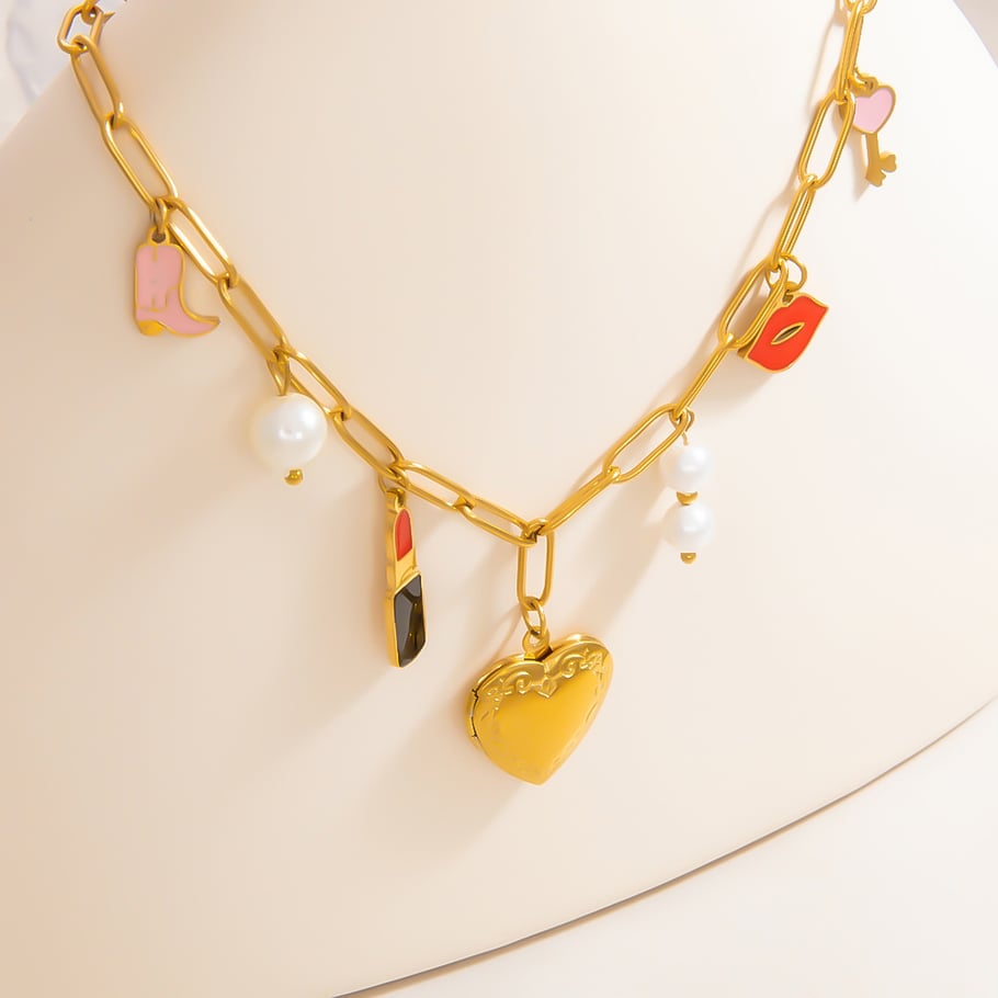 1 Piece Romantic Series Classic Heart Stainless Steel 18K Gold Color Plated Artificial Pearl Women's Pendant Necklaces Picture6
