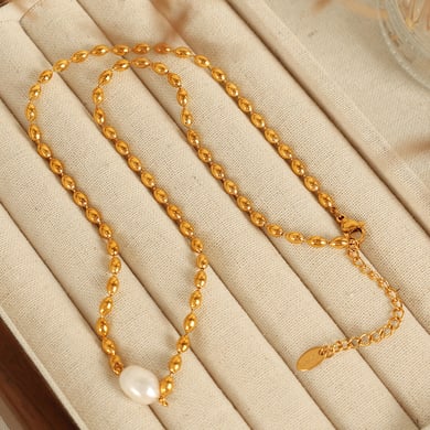 1 Stück Simple Series Retro Beads Edelstahl 18 Karat vergoldet Kunstperle Damen Perlenarmbänder h5 Bild4
