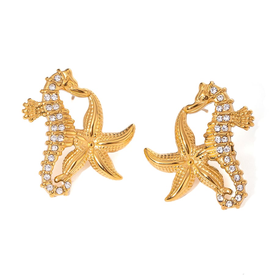 1 Pair Simple Series ins style Turtle Stainless Steel 18K Gold Plated Rhinestone Women Stud Earrings Picture5