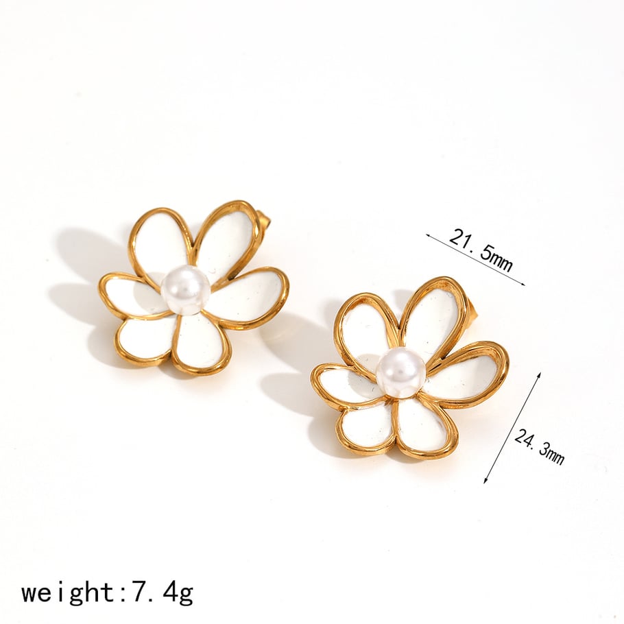 1 Pair Elegant Nateral Style Flower Stainless Steel Oil Drip Technique Gold Color Women's Stud Earrings Picture6