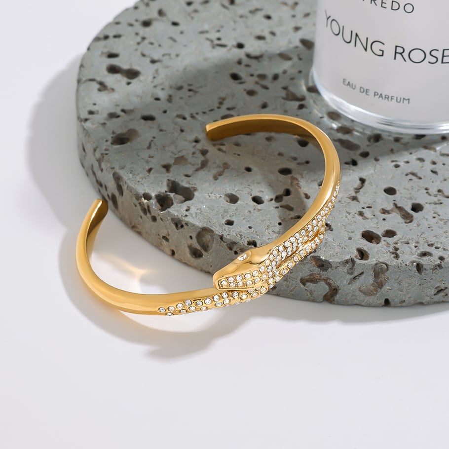 1 Piece Retro Stainless Steel Gold Color Snake Shape Women's Bangles Picture6