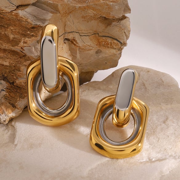 1 Pair Simple Series Casual Geometric Stainless Steel 18K Gold Plated Women Stud Earrings