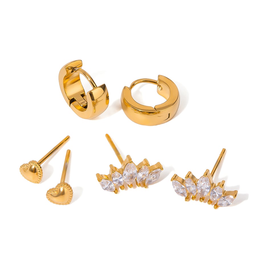 1 Paar Simple Series Sweet Heart Edelstahl 18 Karat vergoldet Zirkon Damen Ohrringe Set Bild5