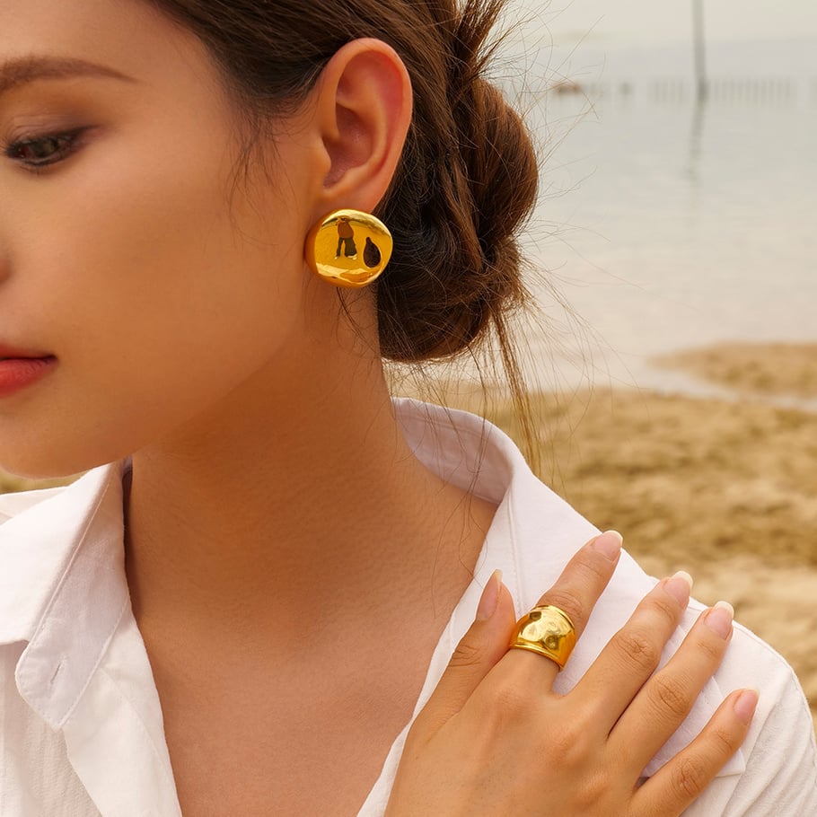 1 Pair Simple Series Casual Geometric Stainless Steel 18K Gold Plated Women Stud Earrings Picture5