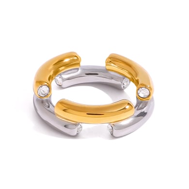 1 Piece Simple Fashionable Style Circle Shape Stainless Steel 18K Gold Plated Inlay Rhinestone Women's Single Ring h5 Picture5