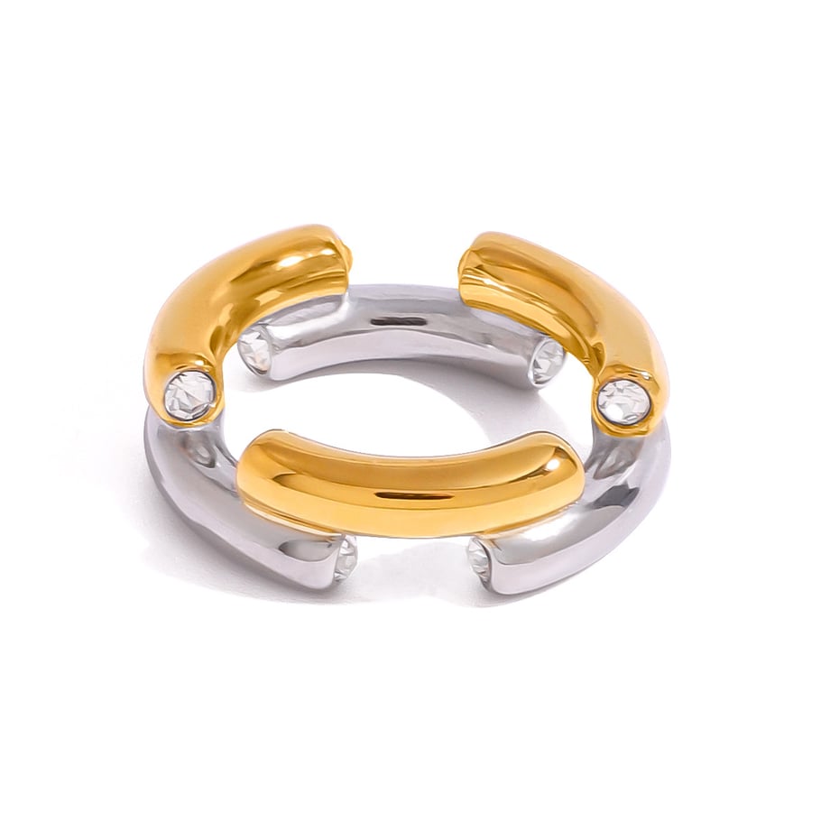 1 Piece Simple Fashionable Style Circle Shape Stainless Steel 18K Gold Plated Inlay Rhinestone Women's Single Ring Picture5