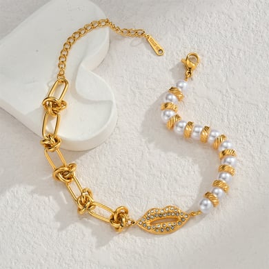 Bracelet à breloques pour femme, série romantique, patchwork simple, en acier inoxydable plaqué or 18 carats h5 Image3