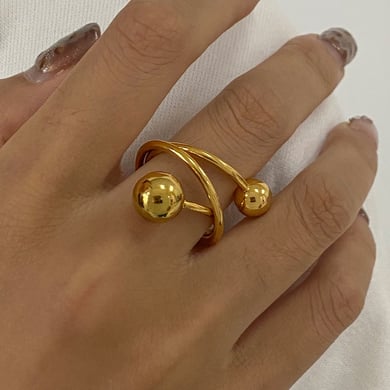 Anillos individuales de acero inoxidable dorados para mujer, serie simple, línea Europa y América, 1 pieza h5 Imagen7