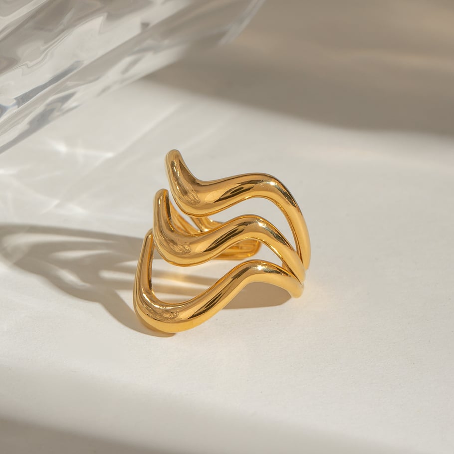 1 Piece Simple Series Casual Geometric Stainless Steel   Gold Color  Women's Adjustable Rings Picture4