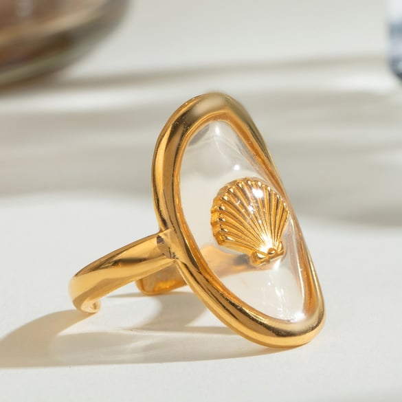 1 Pair Simple Series Vacation Turtle Stainless Steel 18K Gold Plated Women Adjustable Rings