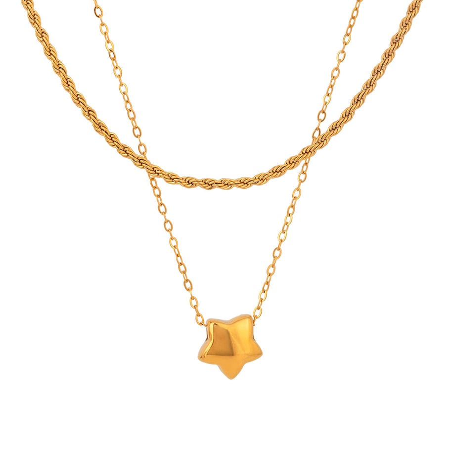Collar en capas para mujer, serie simple, de acero inoxidable chapado en oro de 18 quilates, con pentagrama simple. Imagen9