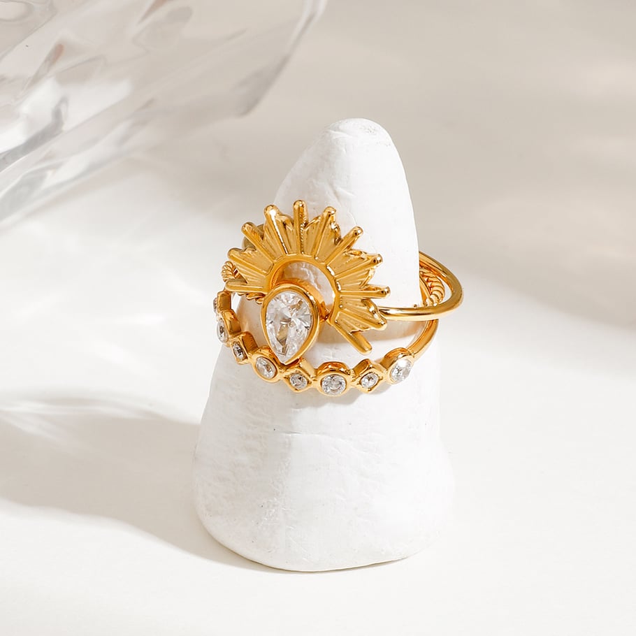 1 Stück Luxuriöse Serie Ins Style Droplet Edelstahl Goldfarben Damen Ring Sets Bild10