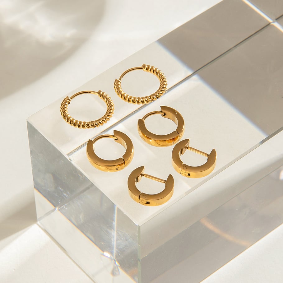 1 Paar Ohrringe im Retro-Stil der Simple Series aus Edelstahl mit 18 Karat Vergoldung für Damen Bild5