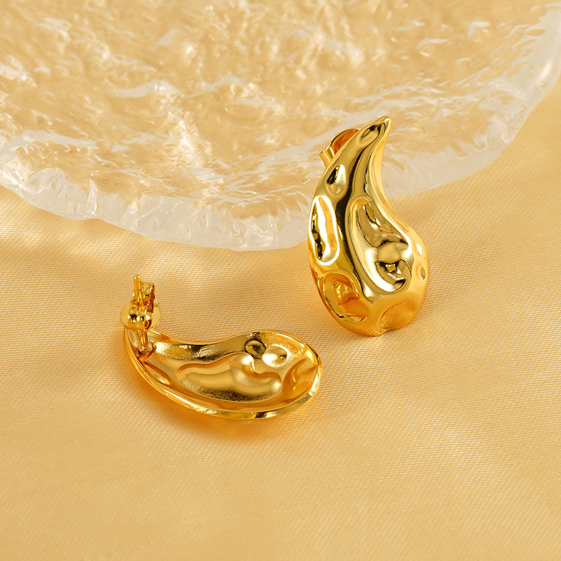 1 Pair Simple Series Simple Droplet Stainless Steel 18K Gold Plated Women Stud Earrings Picture4
