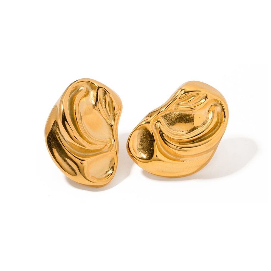 1 par de pendientes de botón de acero inoxidable irregulares de color dorado para mujer, serie simple, Europa y América Imagen9