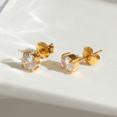 1 Paar Simple Series Tägliche geometrische Titanstahl 18 Karat vergoldet Zirkon Damen Ohrstecker h5 Bild4