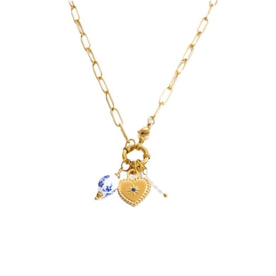 1 Piece Classic Series Porcelainous Heart Random Letters Stainless Steel Gold Color Artificial Pearl Women's Pendant Necklaces h5 Picture8