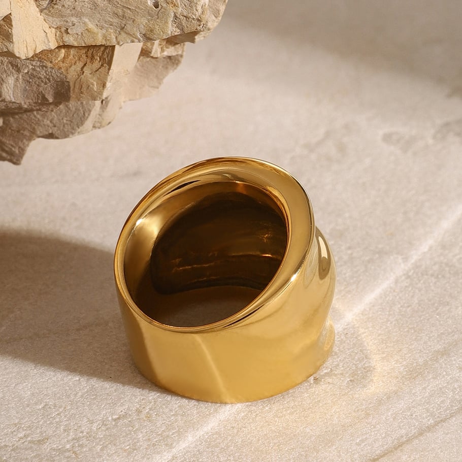 1 Pair Simple Series ins style Solid Color Stainless Steel 18K Gold Plated Women Single Ring Picture3