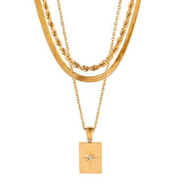 1 Stück Simple Series Lässige geometrische Edelstahl 18 Karat vergoldet Strass Damen mehrlagige Halsketten h5 Bild5