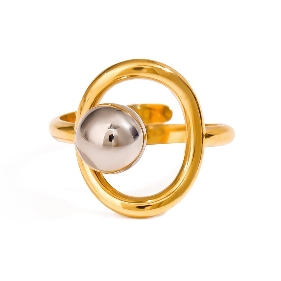 1 Piece Daily Series Classic Irregular Round Stainless Steel Gold Color Women's Adjustable Rings Picture8