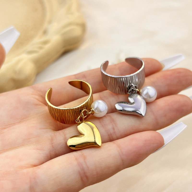 1 Piece Stylish Series Retro Heart Ripple Stainless Steel Women's Adjustable Rings Picture3