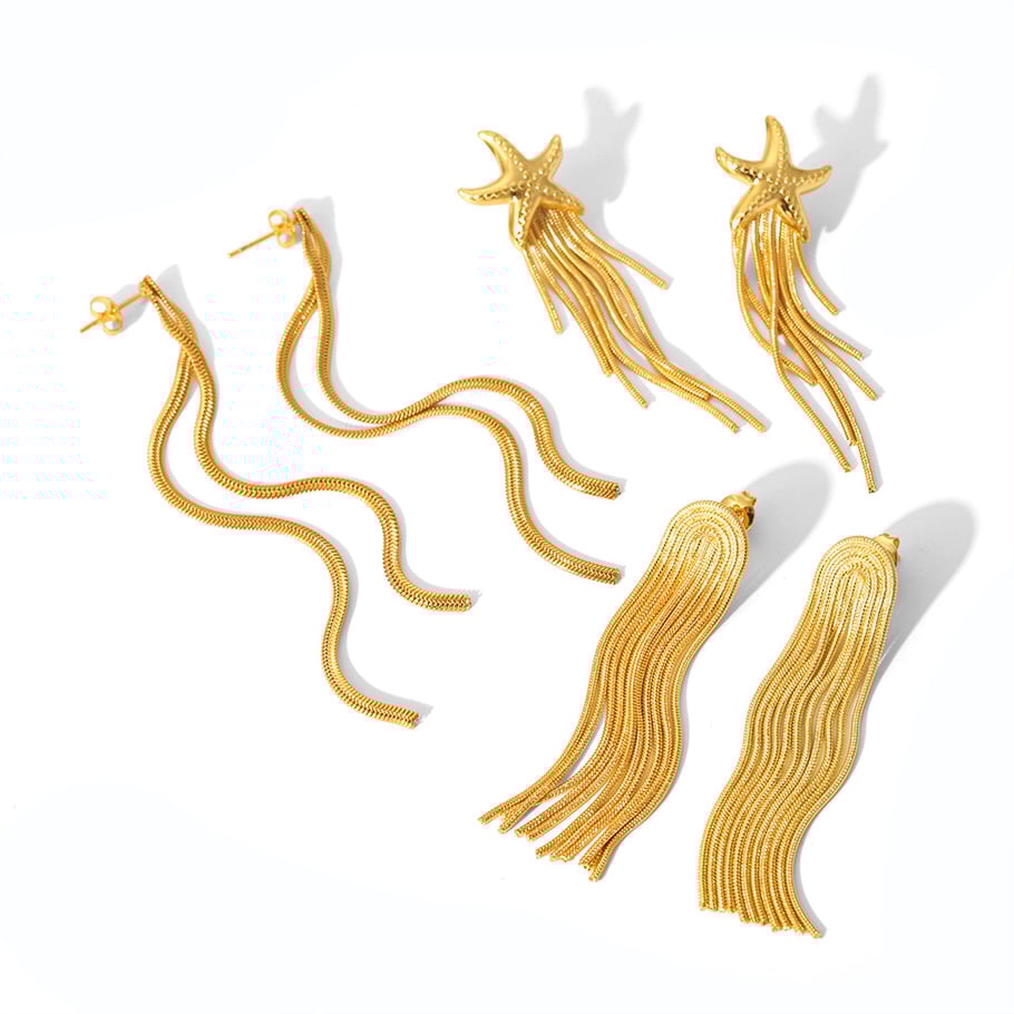 1 Pair Simple Series High-end Tassel Stainless Steel 18K Gold Plated Women Stud Earrings Picture8