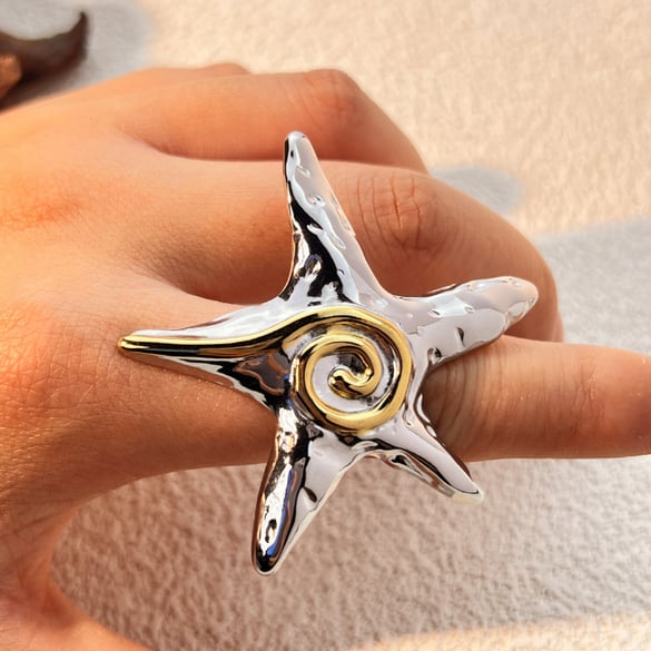1 pezzo semplice serie retrò tartaruga in acciaio inossidabile color oro anelli regolabili da donna