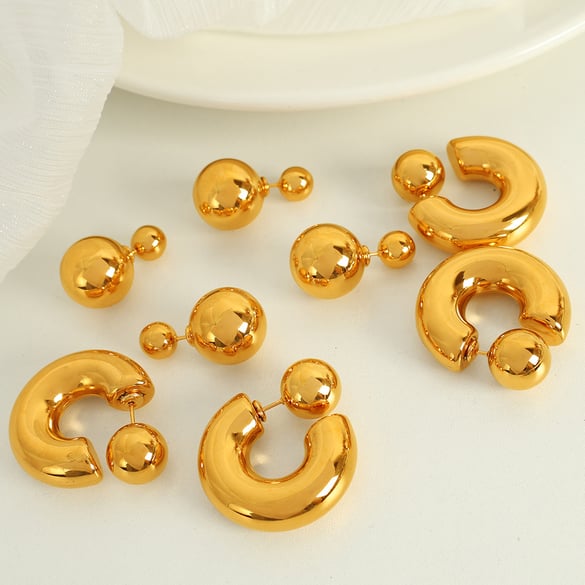 1 paar Simple Series Simple Solid Color roestvrij staal 18K vergulde dames creolen