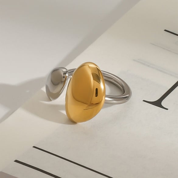 1 paio di anelli singoli da donna in acciaio inossidabile anulare di alta qualità, serie semplice, placcati in oro 2