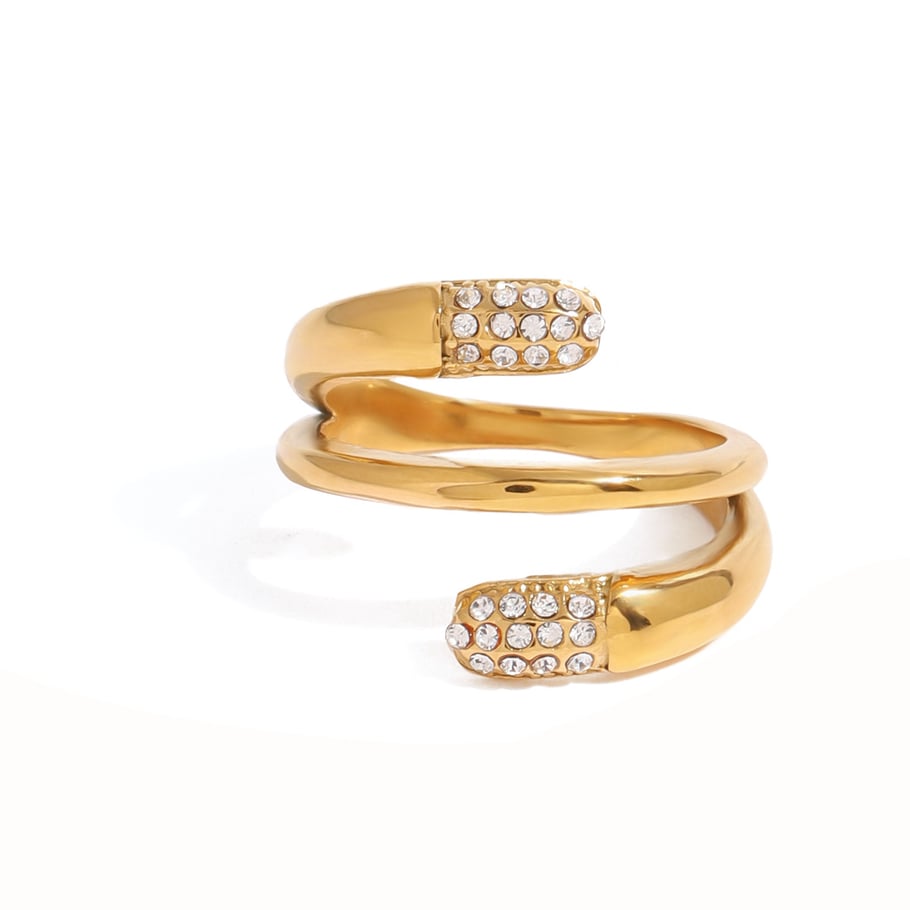 1 Pair Simple Series ins style Annular Stainless Steel 18K Gold Plated Rhinestone Women Single Rings Picture6