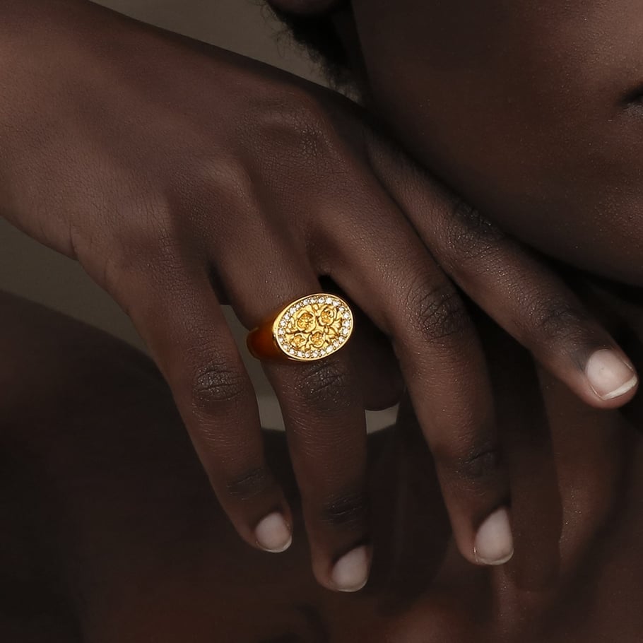 1 Piece Luxurious Series Natural Flower Stainless Steel   Gold Color  Women's Single Rings Picture8