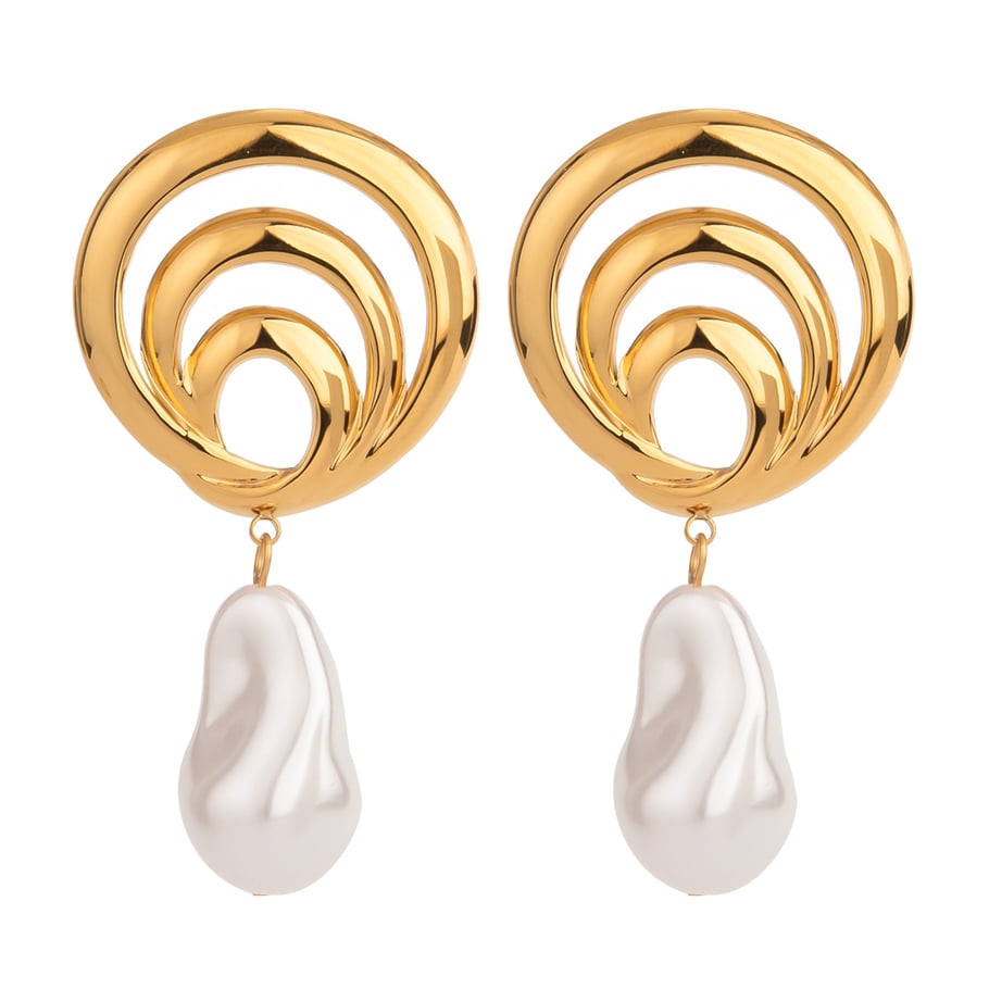 1 Pair Classic Series ins style Annular Stainless Steel 18K Gold Plated Artificial Pearl Women Drop Earrings Picture6