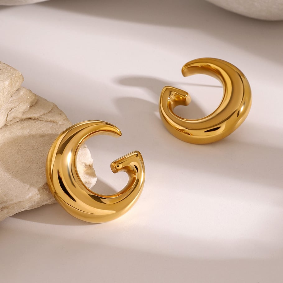 1 Pair Simple Series ins style Geometric Stainless Steel 18K Gold Plated Women Stud Earrings Picture4