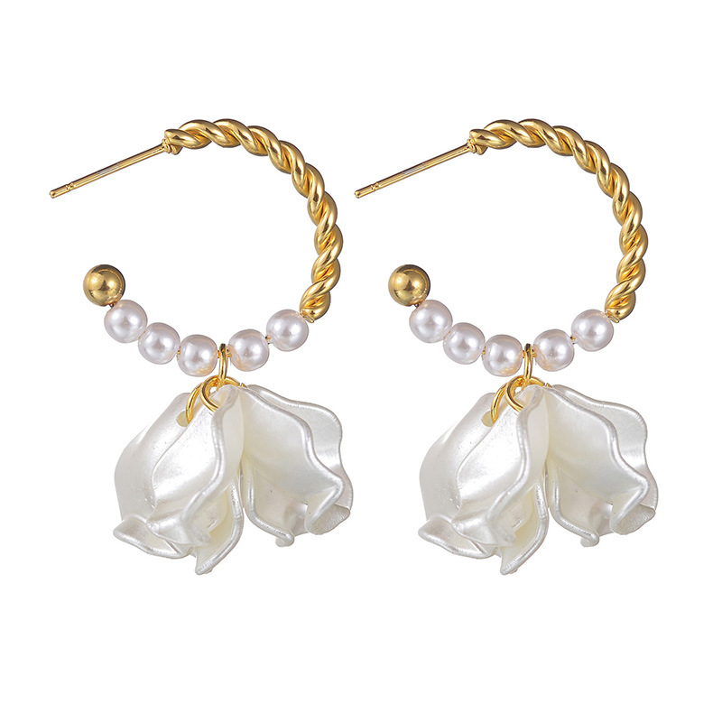 1 paire de boucles d&#39;oreilles pendantes rétro en acier inoxydable plaqué or 18 carats avec perles artificielles pour femme, série classique Image4