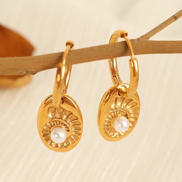 1 Pair Simple Series Simple Turtle Stainless Steel 18K Gold Plated Artificial Pearl Women Drop Earrings 2