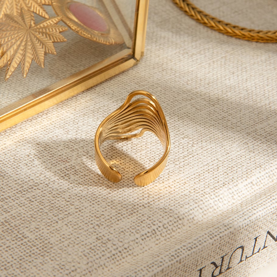 Anillos ajustables para mujer de acero inoxidable color dorado, serie simple, estilo Ins, 1 pieza Imagen6