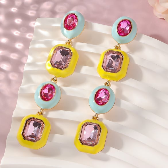 1 paire de boucles d&#39;oreilles pendantes rétro géométriques en alliage pour femme, série luxueuse 2