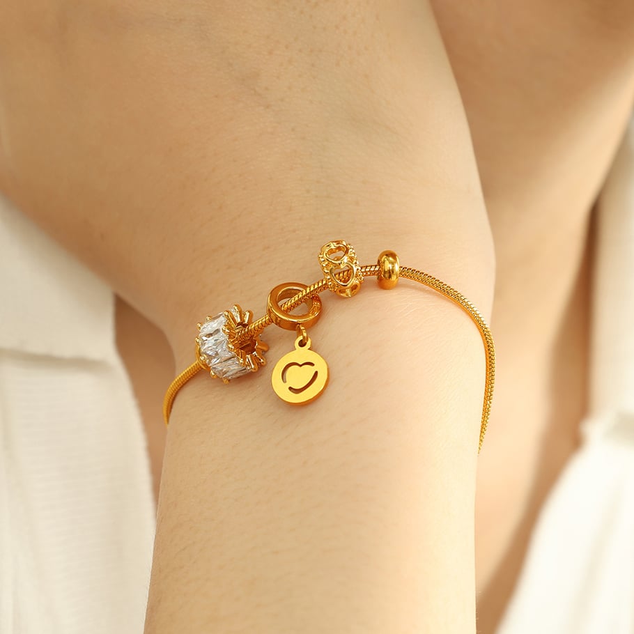 1 Piece Simple Series Casual Heart Stainless Steel 18K Gold Plated Zircon Women Charm Bracelets Picture5